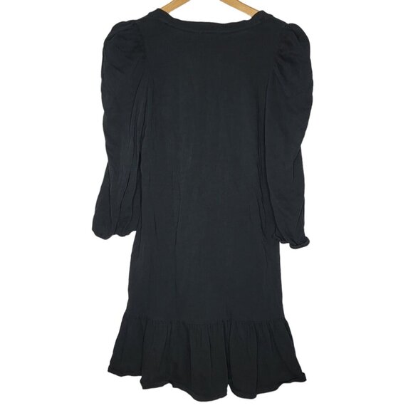 Nation LTD Medium Black‎ V-Neck Puff Shoulder Midi Dress Women's M - Picture 2 of 5
